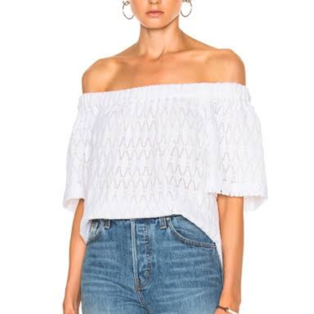 A.L.C. Cheyenne Off-Shoulder Crochet Lace Top White | Designer Boho Blouse